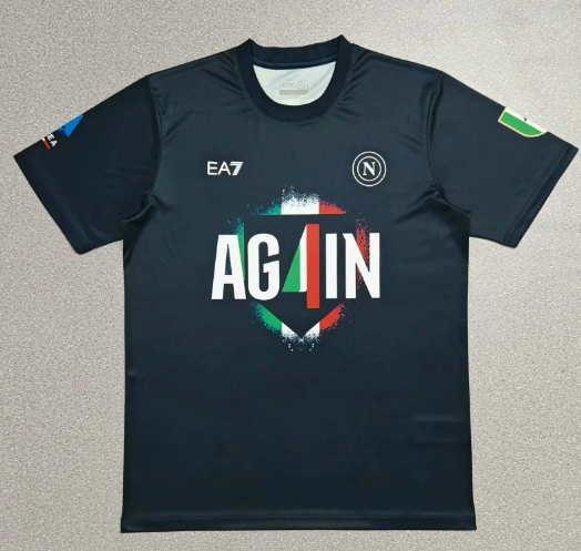 Fans Version 25/26 Napoli Champions T-shirt Pattern Edition Deep Blue