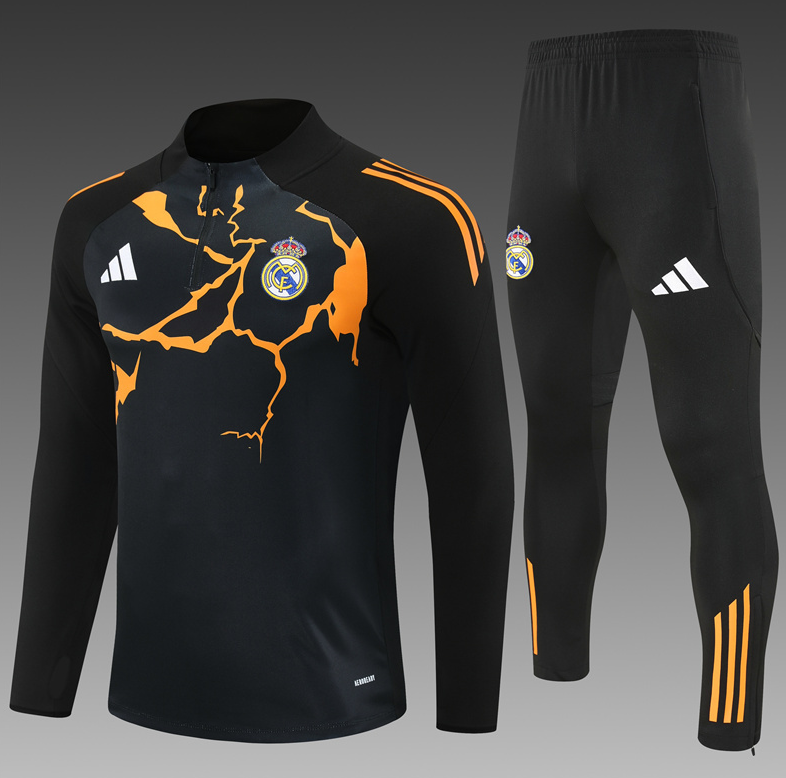 25/26 Half Real Madrid Black Orange Camouflage Tracksuit