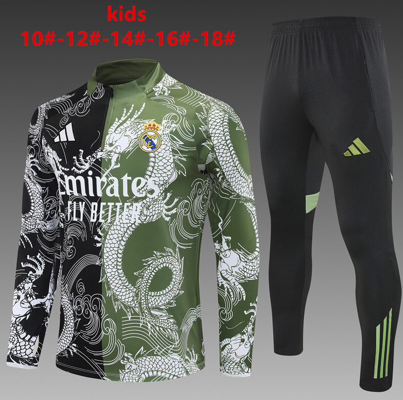 25/26 kid half Real Madrid Black Green Tracksuit