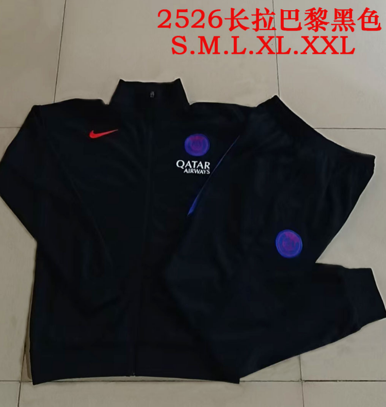 25/26 Long Paris Black (Colorful Blue Team Emblem) Jackets sets