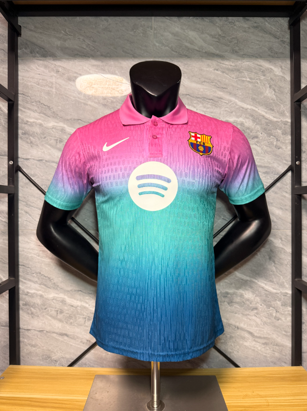 Player Version 26/27 Barcelona polo shirt in purple green and blue gradient colors