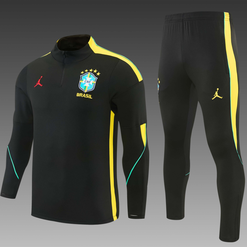 26/27 Half Pull Jordan Brazil Black with Yellow Tracksuit