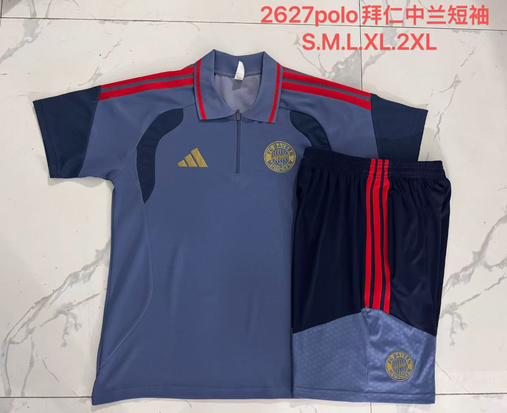 26/27 Adults POLO Bayern mid Blue (with cropped pants) Training Kits