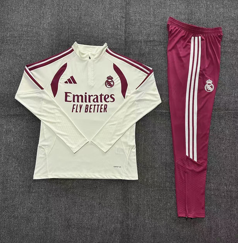 26/27 Adults Half Pull Real Madrid beige [paired with rose red pants] Tracksuit 