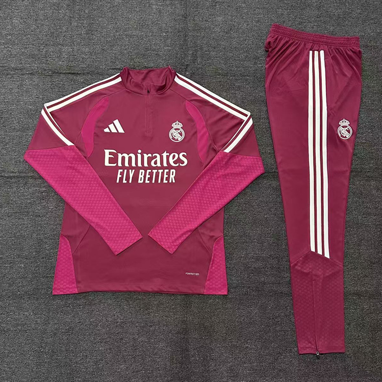 26/27 Adults Half Pull Real Madrid Rose Red Tracksuit 