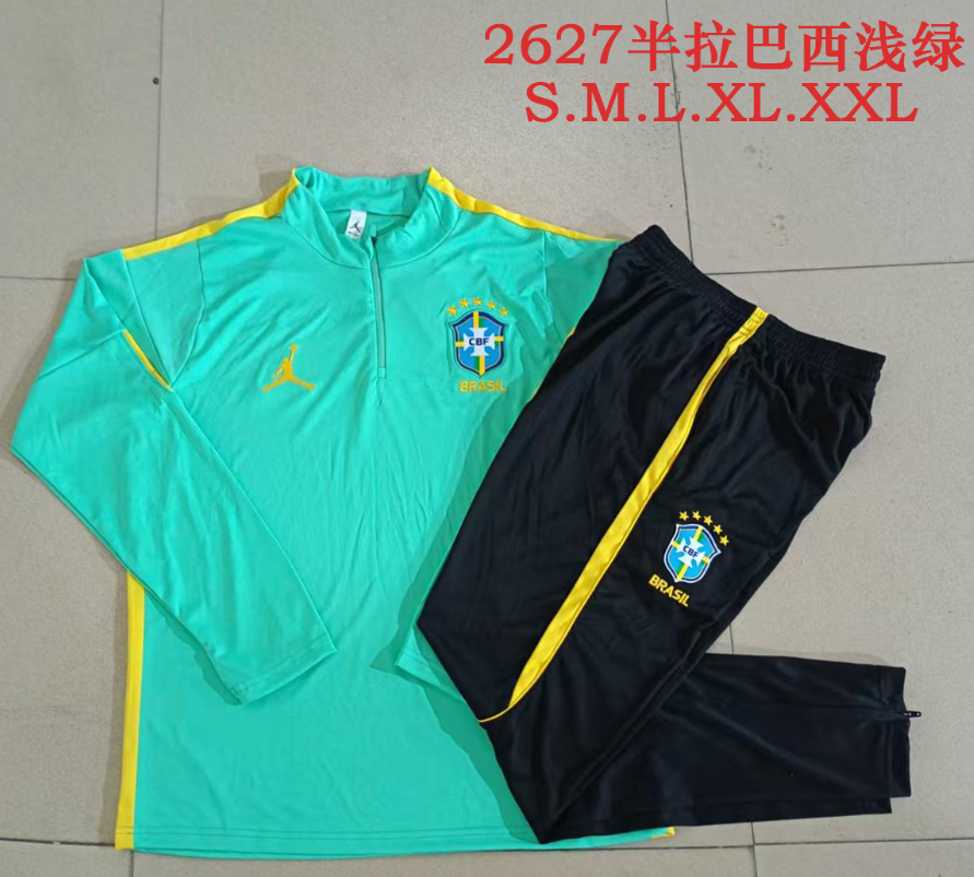 26/27 Adults Half Pull Brazil Light green Tracksuit 
