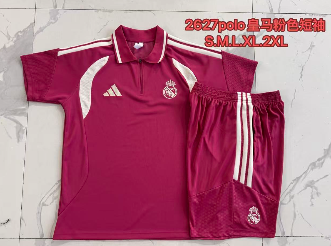 26/27 Adults POLO Real Madrid pink (with cropped pants) Training Kits