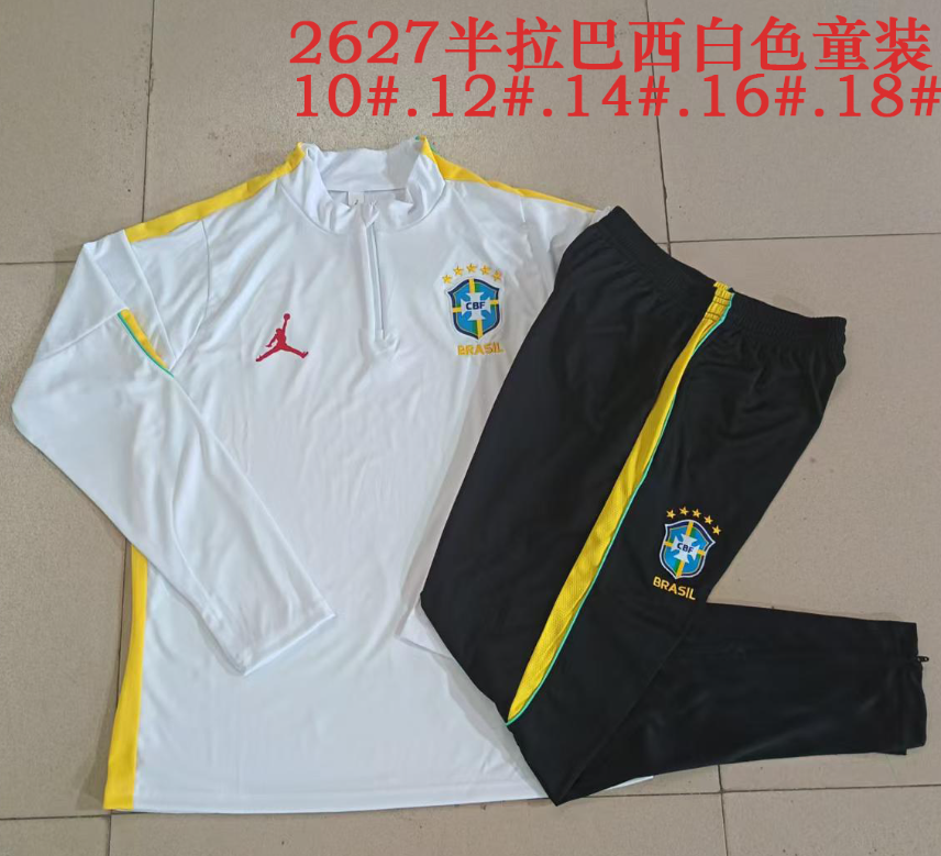 26/27 Kids Half Pull Brazil white Tracksuit