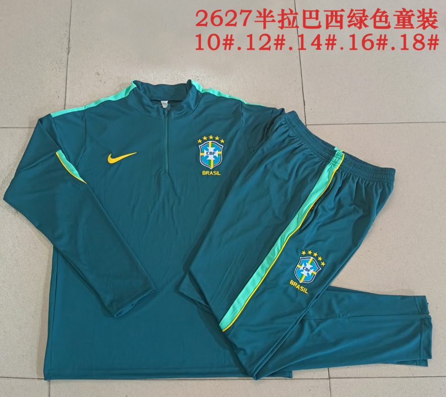 26/27 Kids Half Pull Brazil green Tracksuit