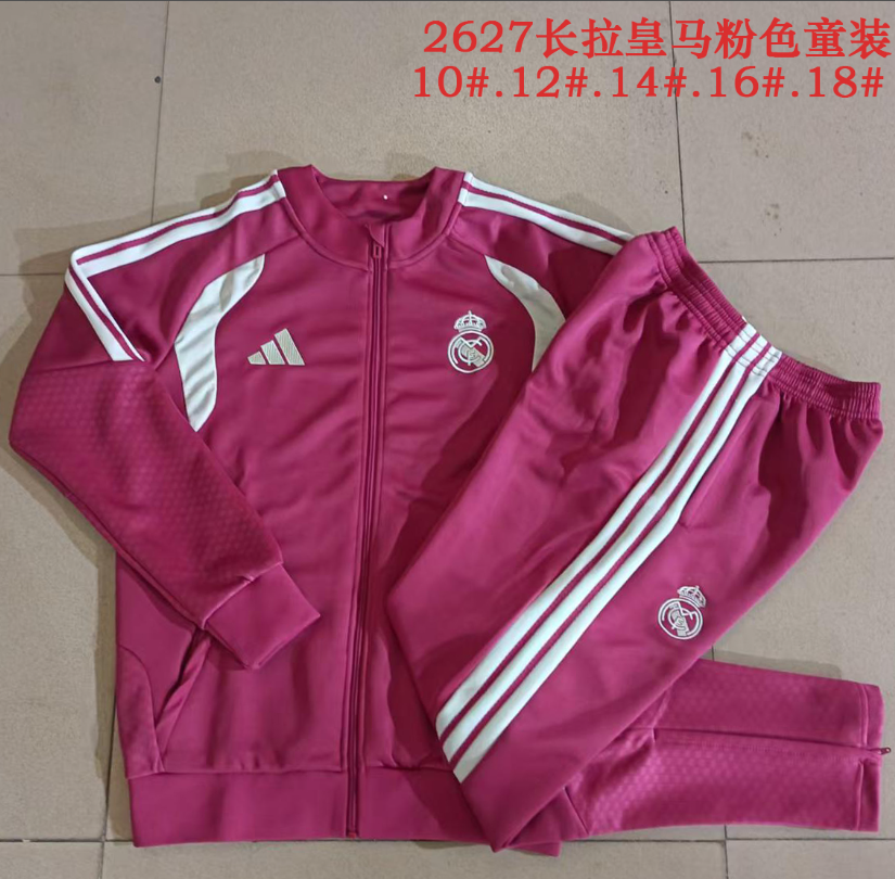 26/27 Kid Long Pull Real Madrid pink Jackets sets